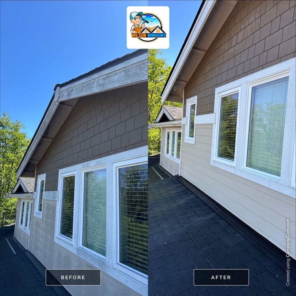 Home exterior transformation: before and after siding replacement, highlighting fresh paint and windows.