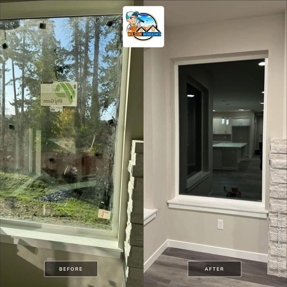 Before and after comparison of a window installation, showcasing improved design and clarity.